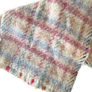 Anthropologie Women's Plaid Fringe White Pink Black Blue Yellow Scarf wool blend